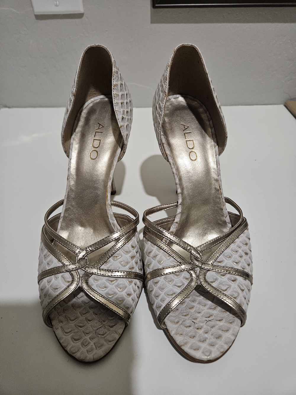 ALDO White and Gold Open-Toe Women's Heels